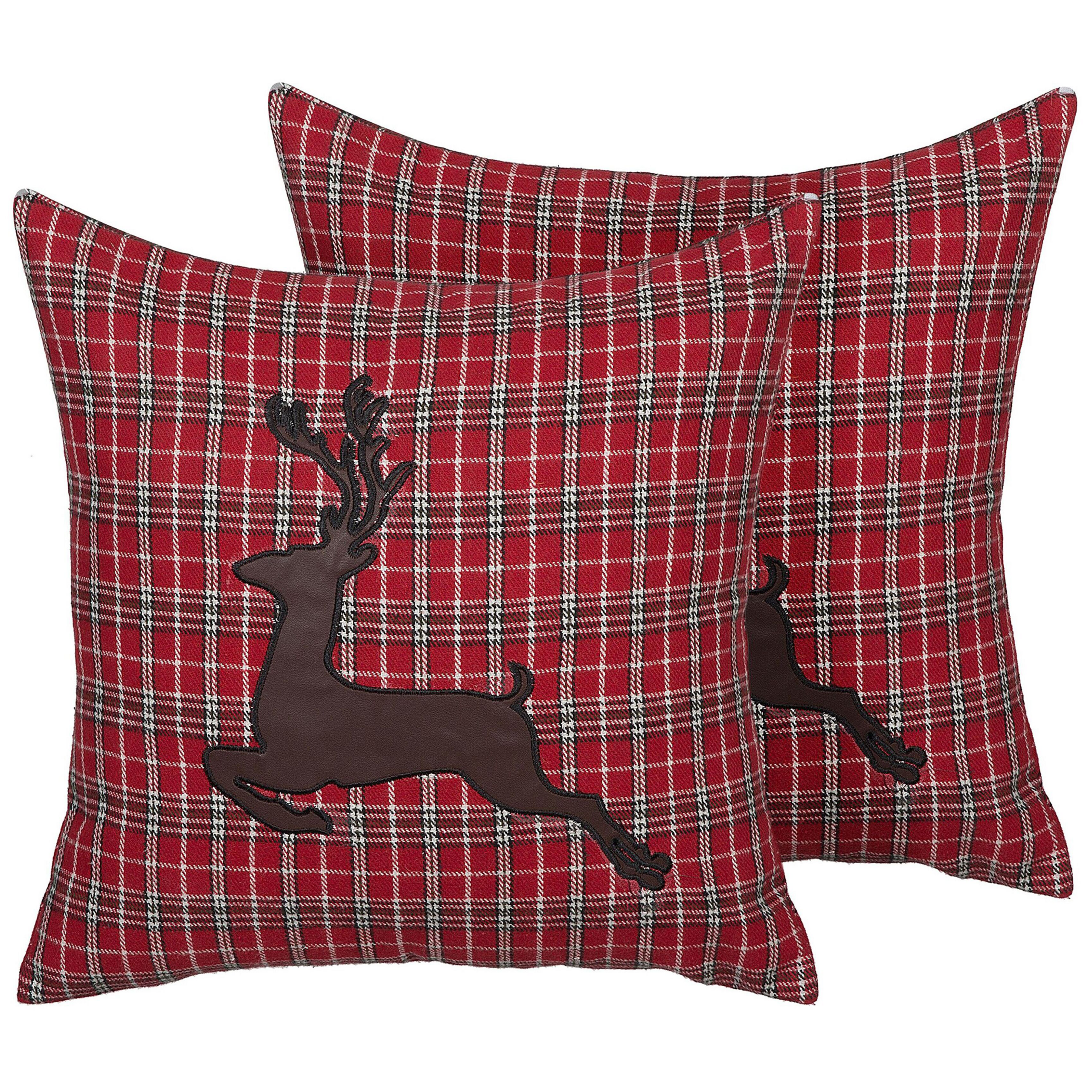 Set med 2 prydnadskuddar COMET 45 x 45 cm Mörkröd Julmotiv