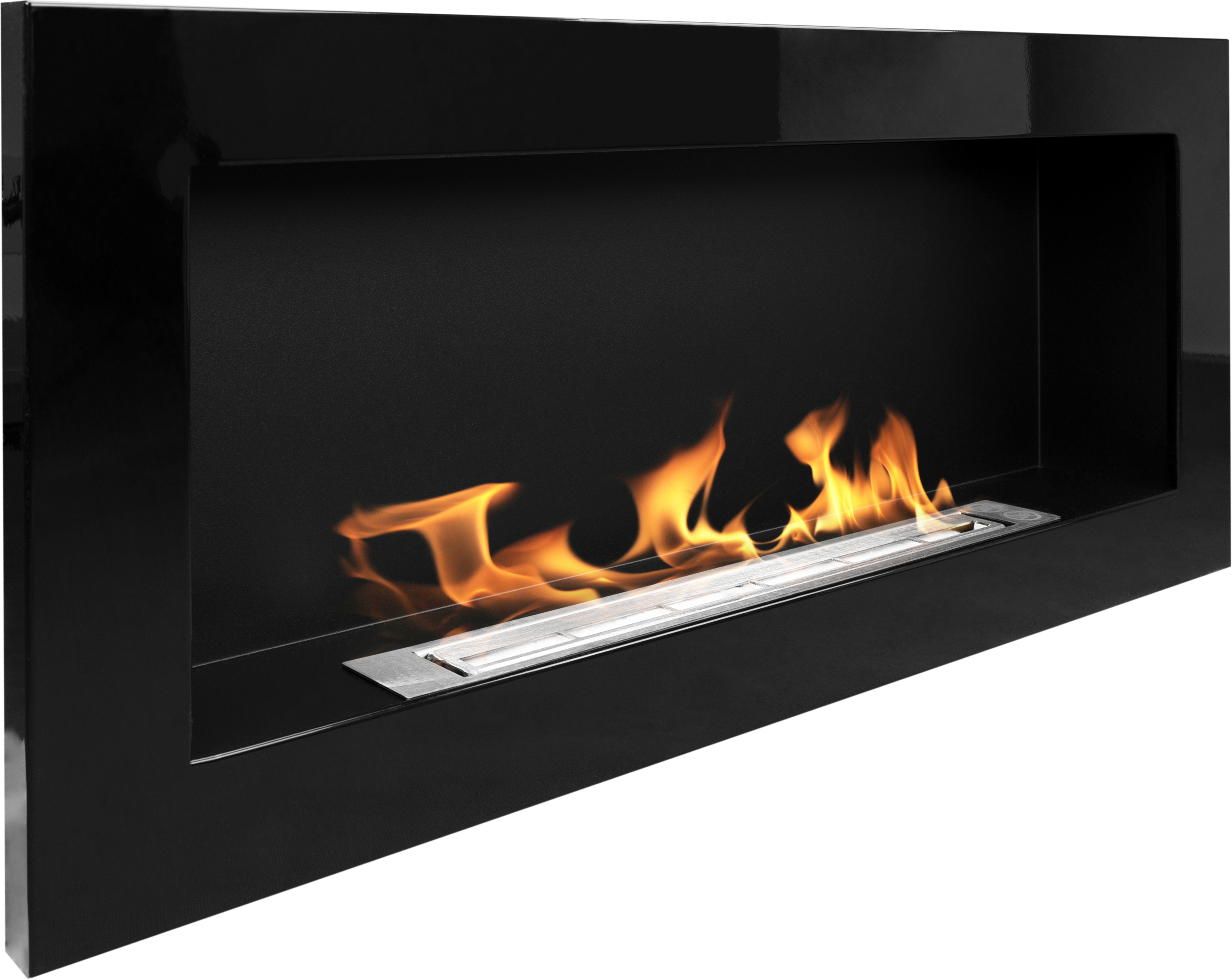 bioetanolkamin väggmonterad 900 × 400 med säkerhetsglas – blank svart