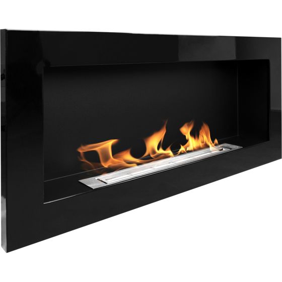 bioetanolkamin väggmonterad 900 × 400 med säkerhetsglas – blank svart