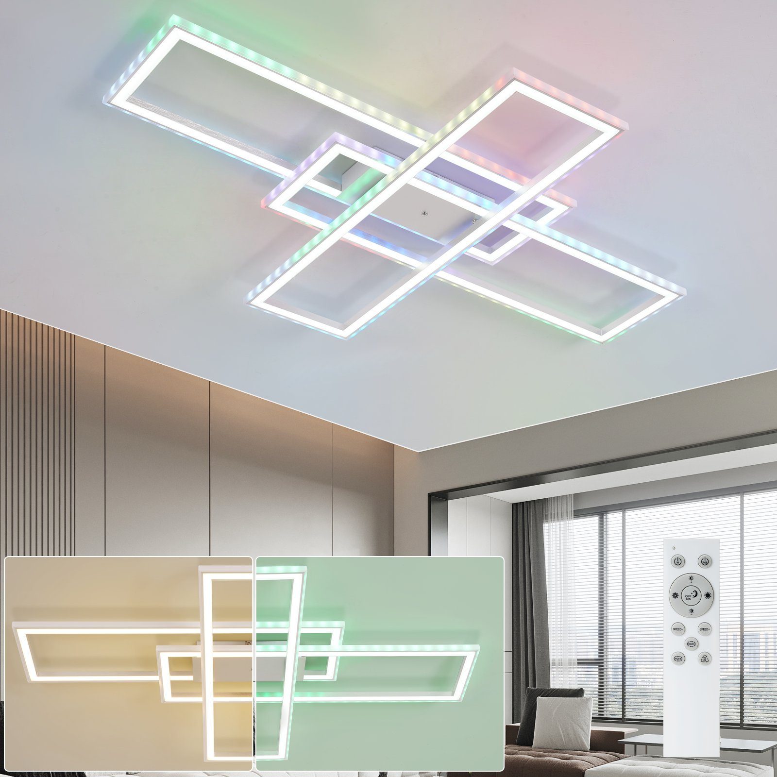 NETTLIFE LED-taklampa för vardagsrum, RGB - färgväxlande, dimbar, med fjärrkontroll, för sovrum, modern lampa, 50 W