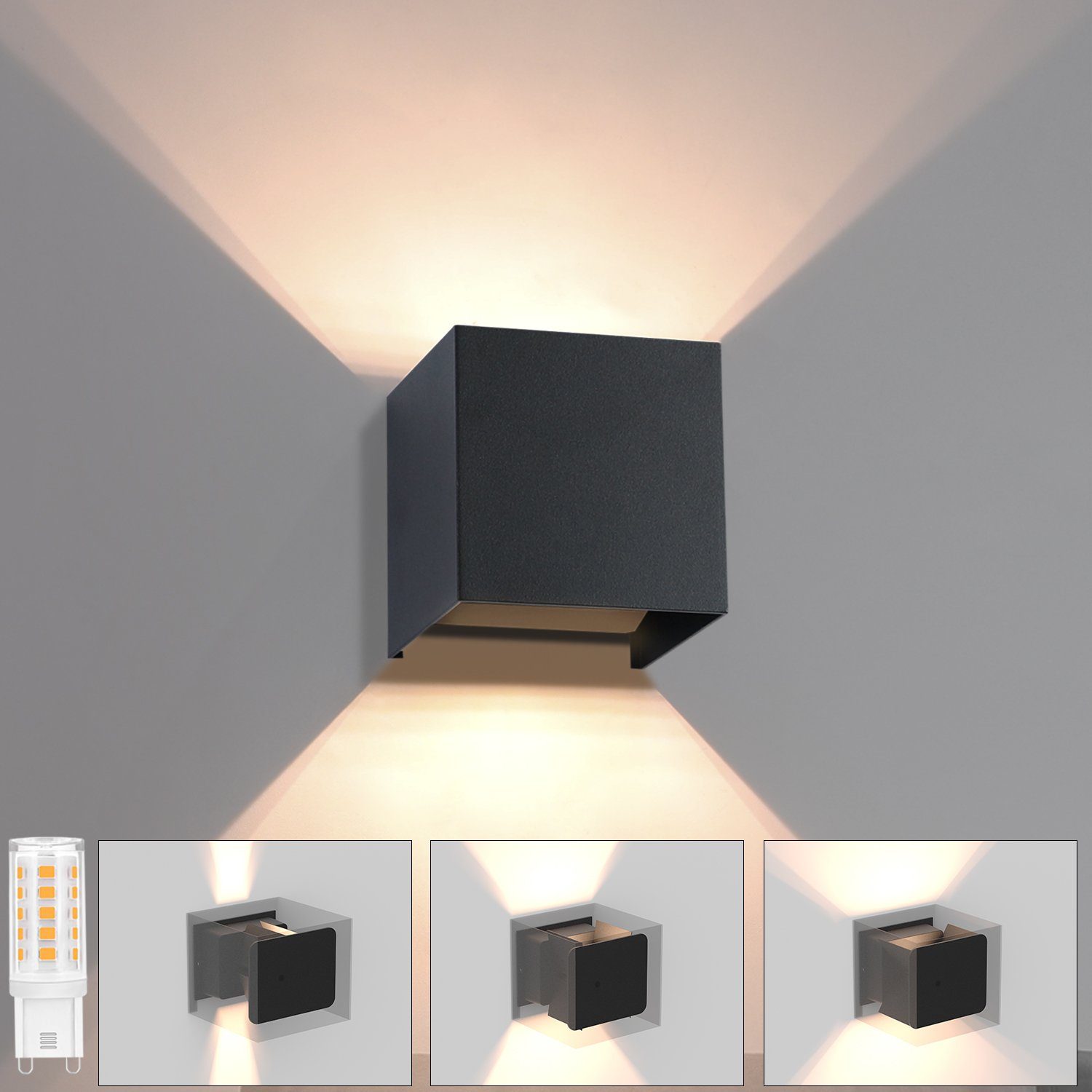 NETTLIFE svart LED - utomhusvägglampa, upp- och nerljus, IP65, 3000K, för trapphus
