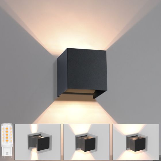 NETTLIFE svart LED - utomhusvägglampa, upp- och nerljus, IP65, 3000K, för trapphus