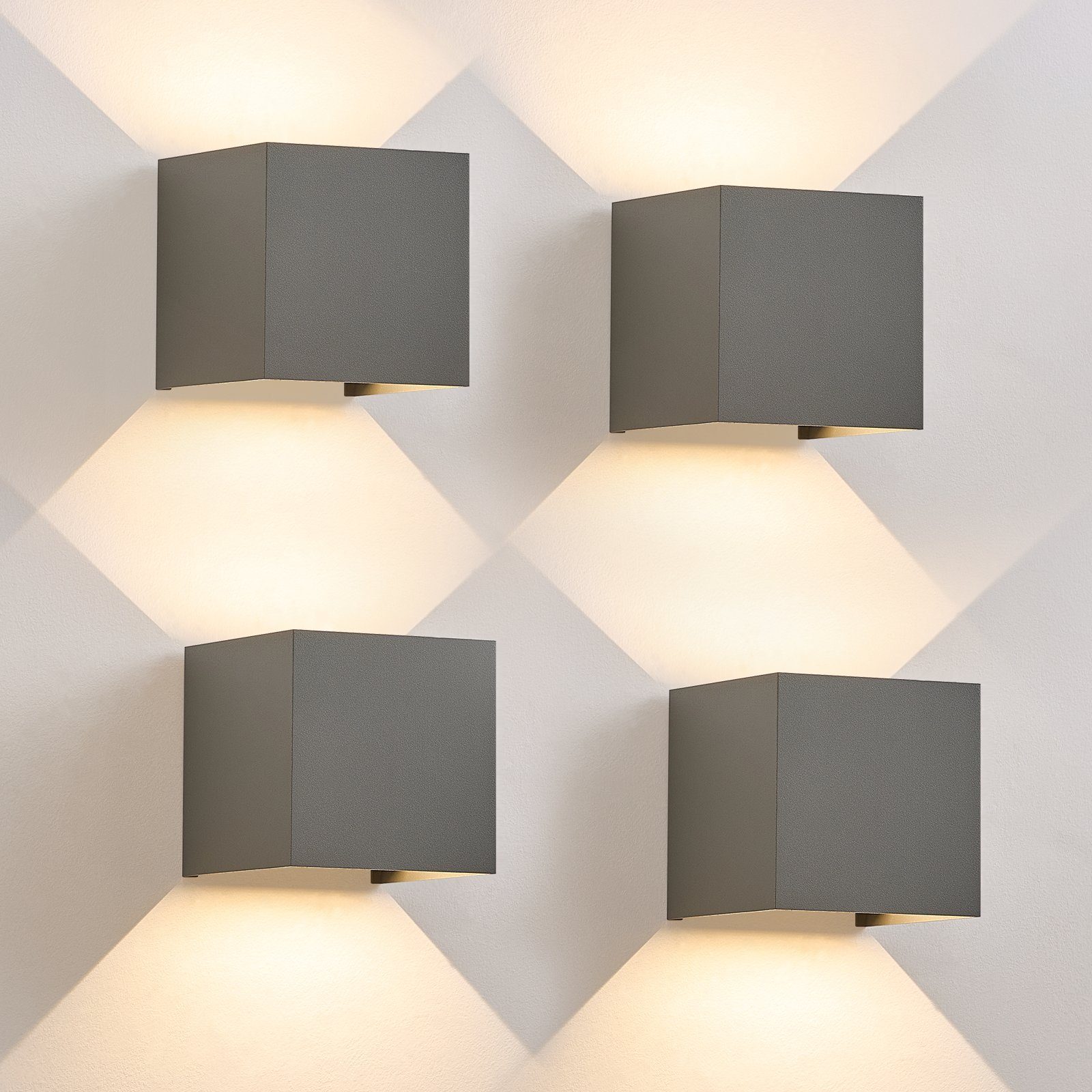 NETTLIFE 5W, LED - vägglampa, 4 st - vägglampa för utomhus/inomhusbruk, grå, justerbar Dubbelstrålande Vattentät, IP65, 230V, 3000K