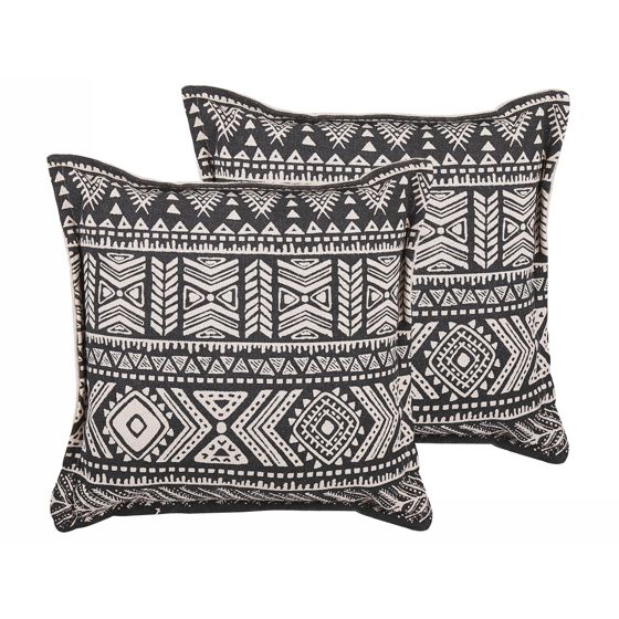 Set med 2 prydnadskuddar SIRVAN 45 x 45 cm Bomull Svart Geometriskt tryck
