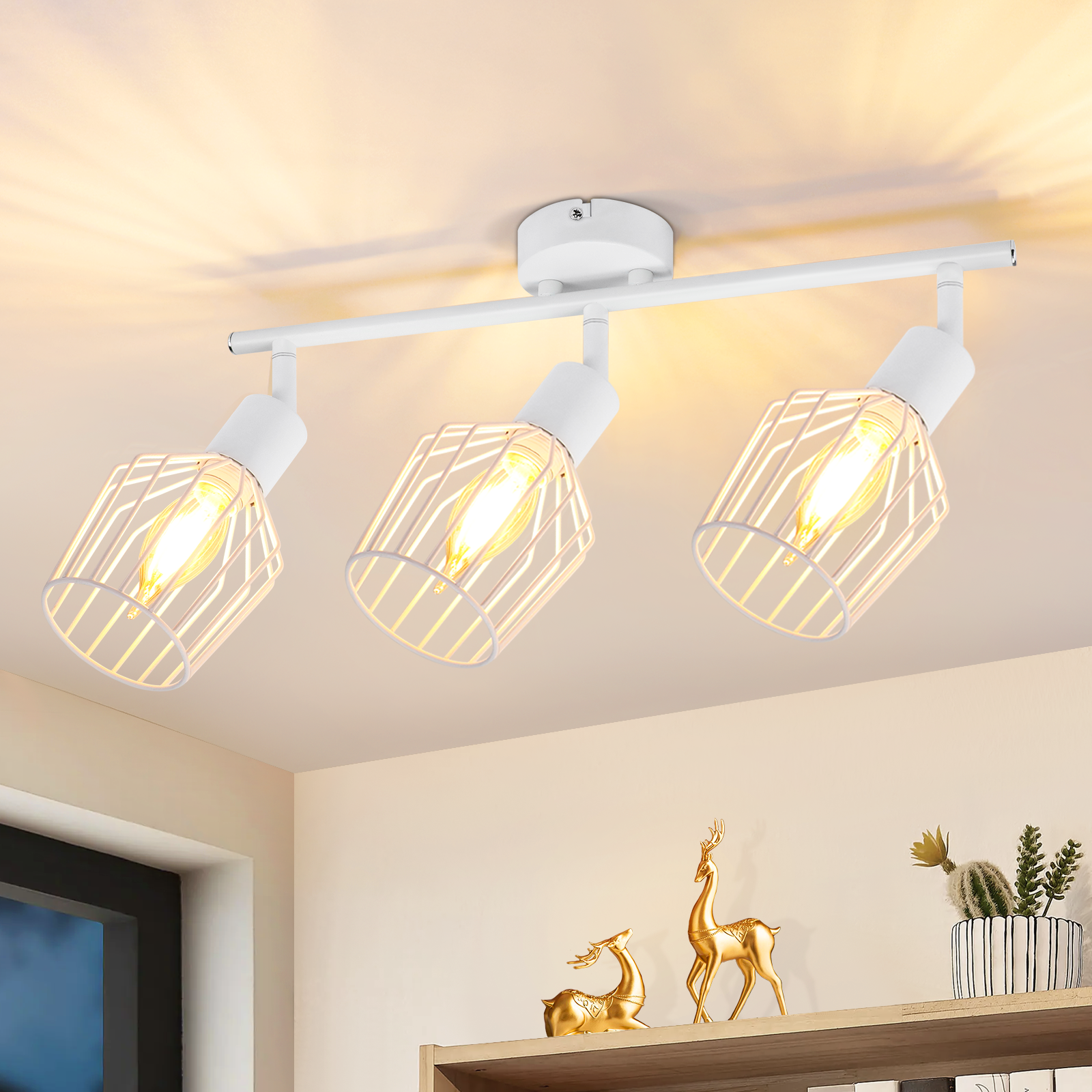 NETTLIFE 3 E14 - takspotlight - metall, 350° roterbar industriell halllampa, vägglampa för hall och vardagsrum, vit