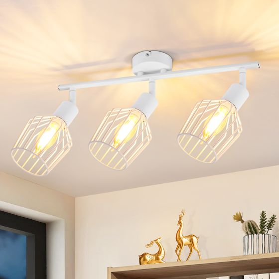 NETTLIFE 3 E14 - takspotlight - metall, 350° roterbar industriell halllampa, vägglampa för hall och vardagsrum, vit