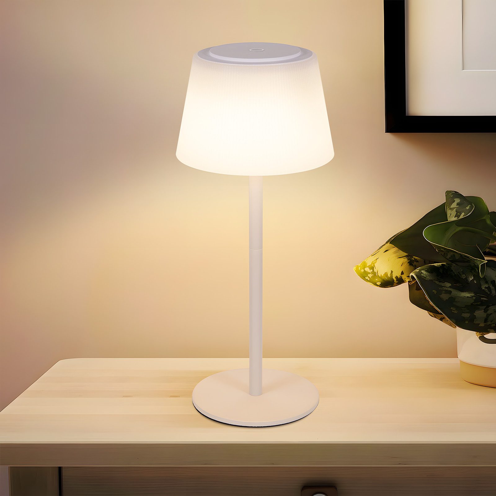 NETTLIFE Trådlös LED-sänglampa, touch, dimbar, laddningsbar med USB-kabel, vit, 3600 mAh.