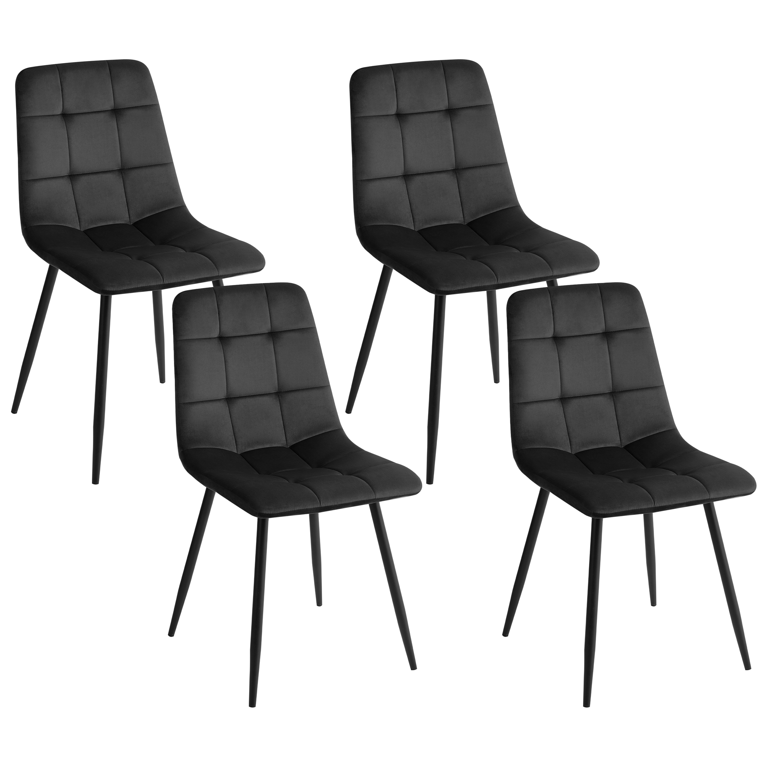 Set med 4 matstolar POWELL Sammet Svart