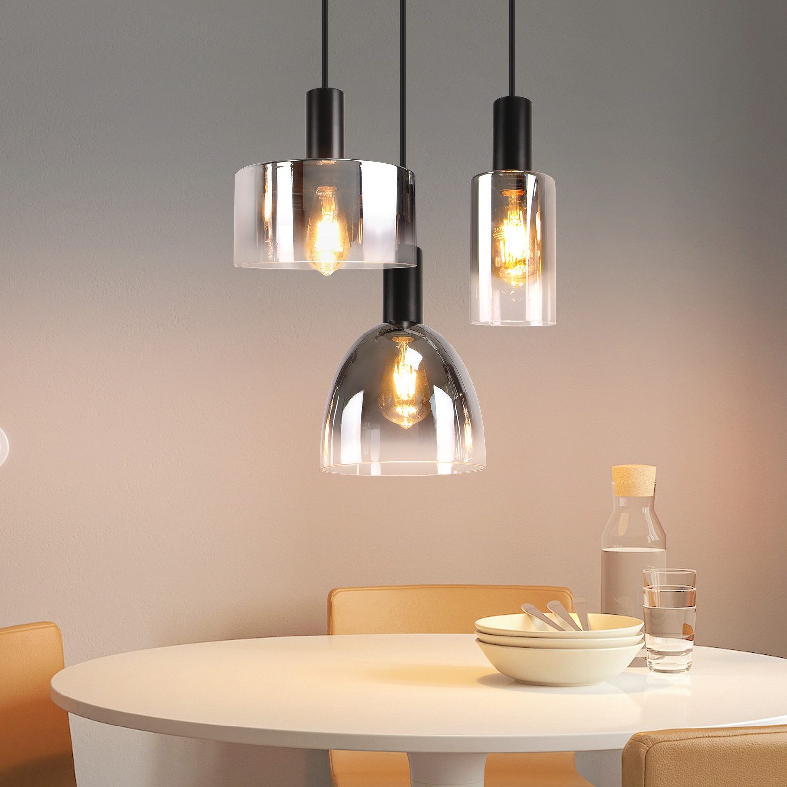 NETTLIFE Vintage - matbordslampa, rökgrått glas, E27, höjdjusterbar, för vardagsrum