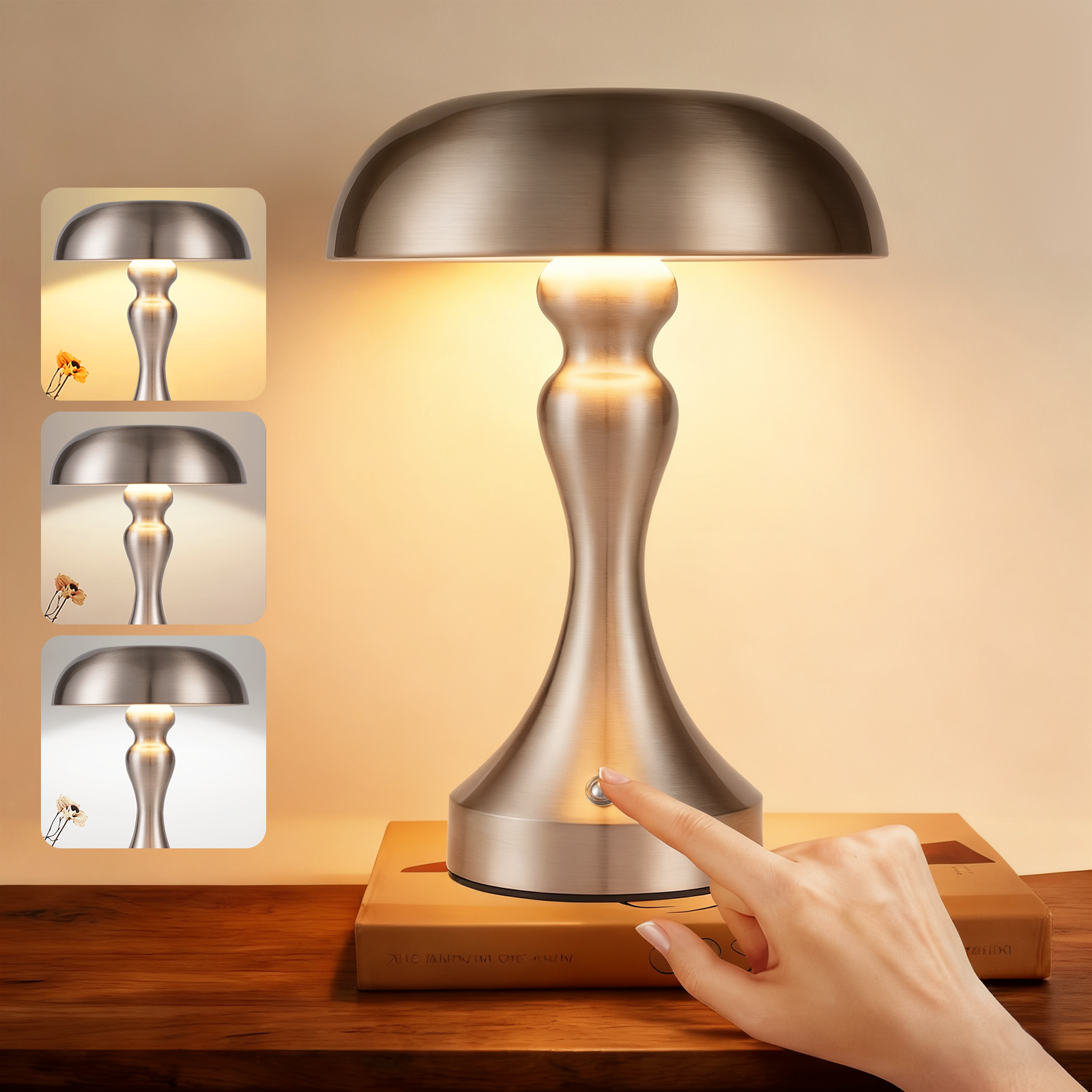 NETTLIFE LED-sänglampa, dimbar med beröring, trådlös, USB-laddningsbar, vintagestil