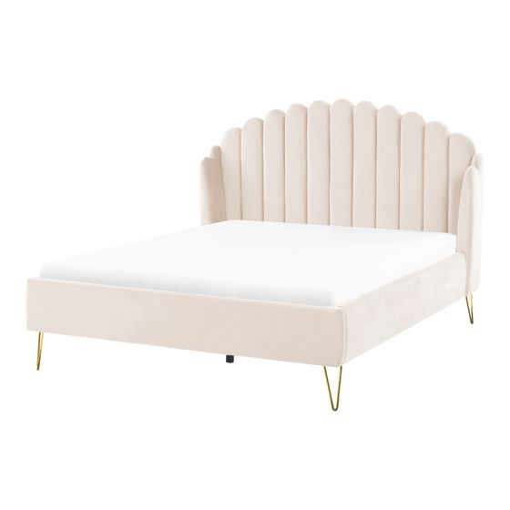 Säng med lamellram Sammet AMBILLOU 140 x 200 cm Ljusbeige