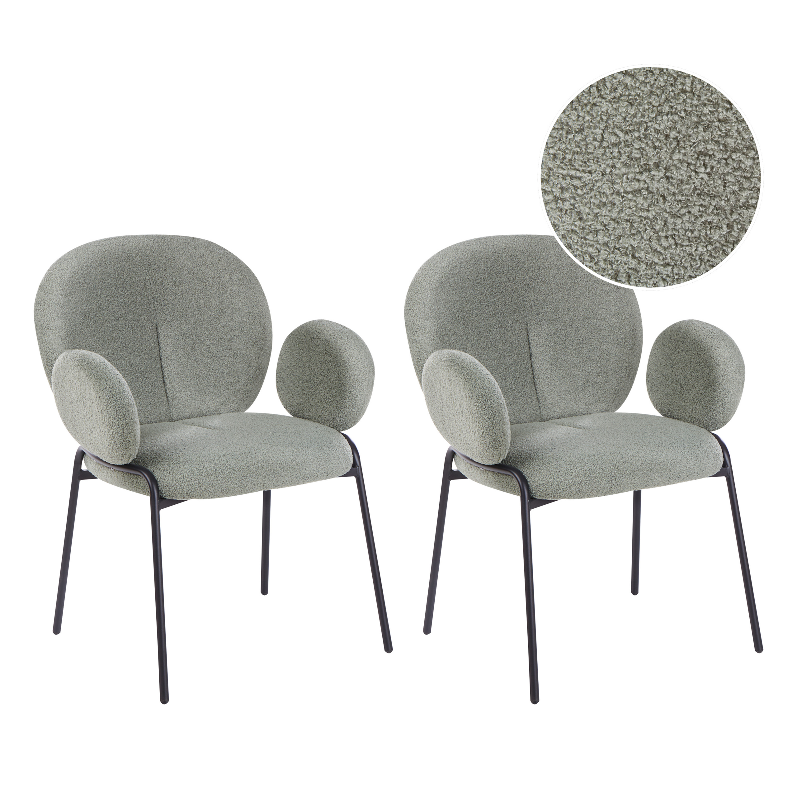Set med 2 matstolar ELY Bouclé Ljusgrön