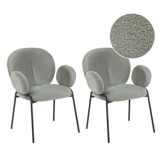 Set med 2 matstolar ELY Bouclé Ljusgrön