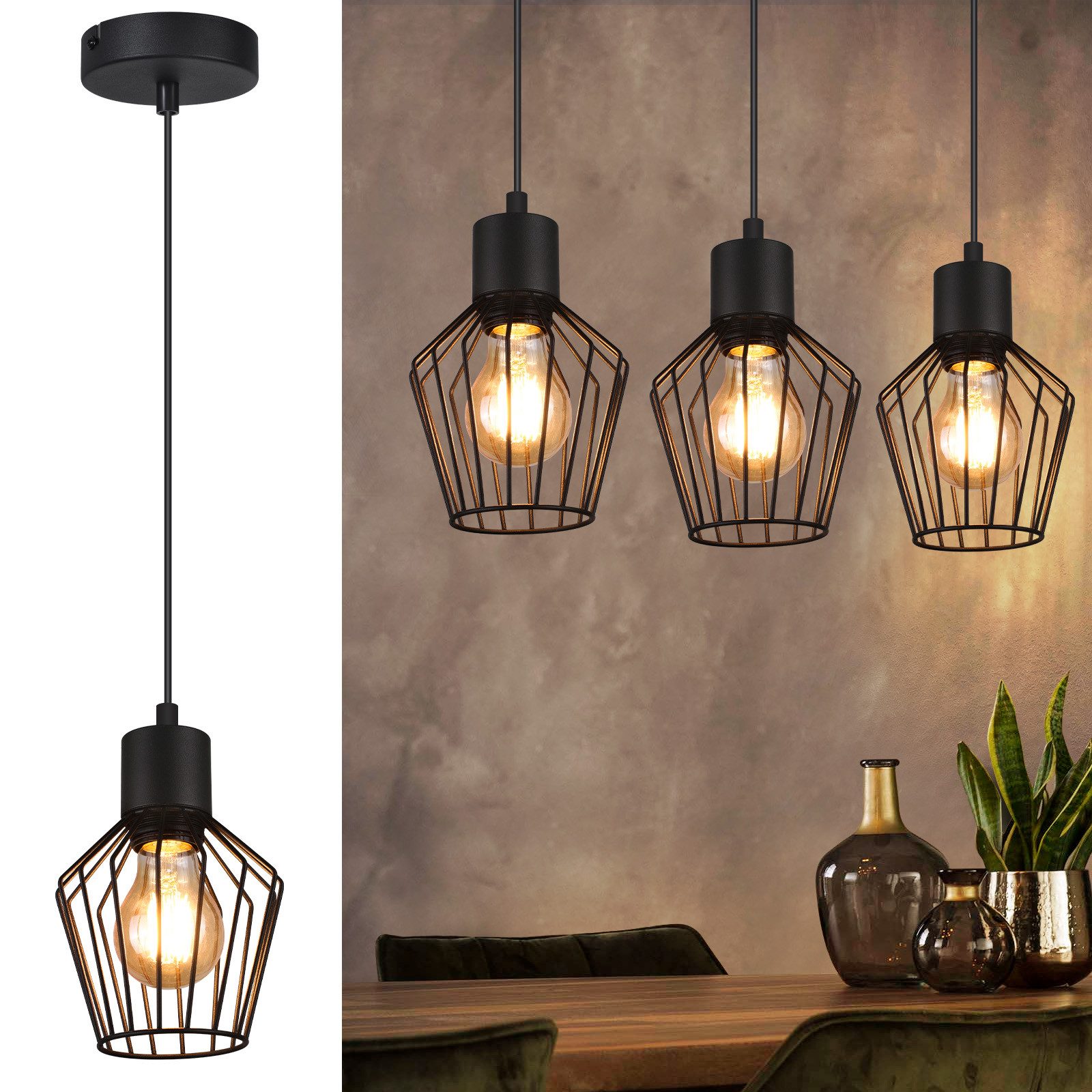 NETTLIFE Matbordslampa, svart, E27, 1 låga, metall