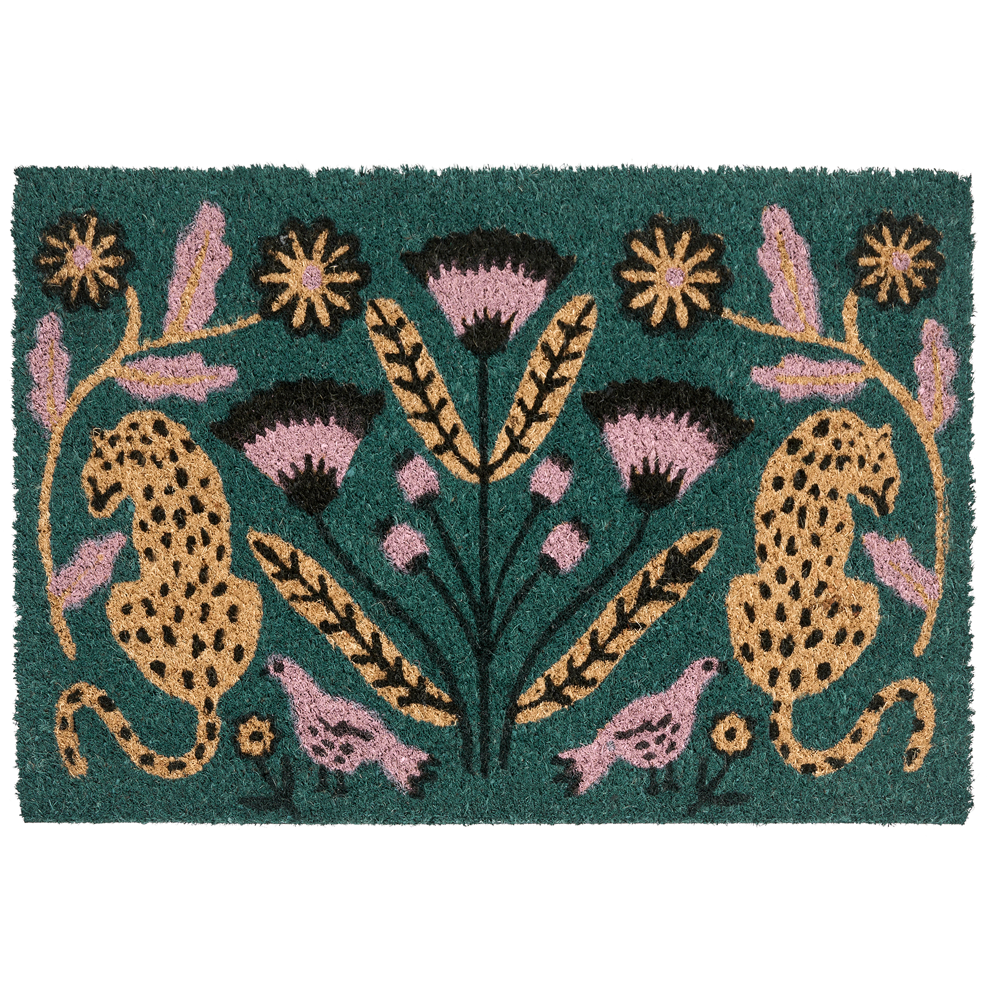 Dörrmatta NAKNEK Flerfärgad 50 x 80 cm Katt Blomma Fågel Kokosfiber