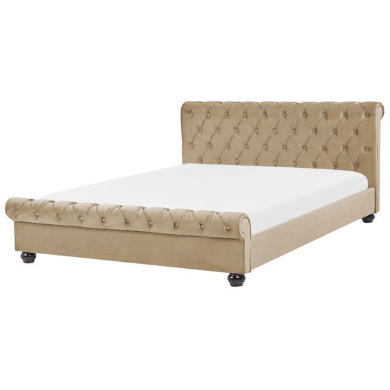 Säng med lamellram Sammet AVALLON 160 x 200 cm Beige