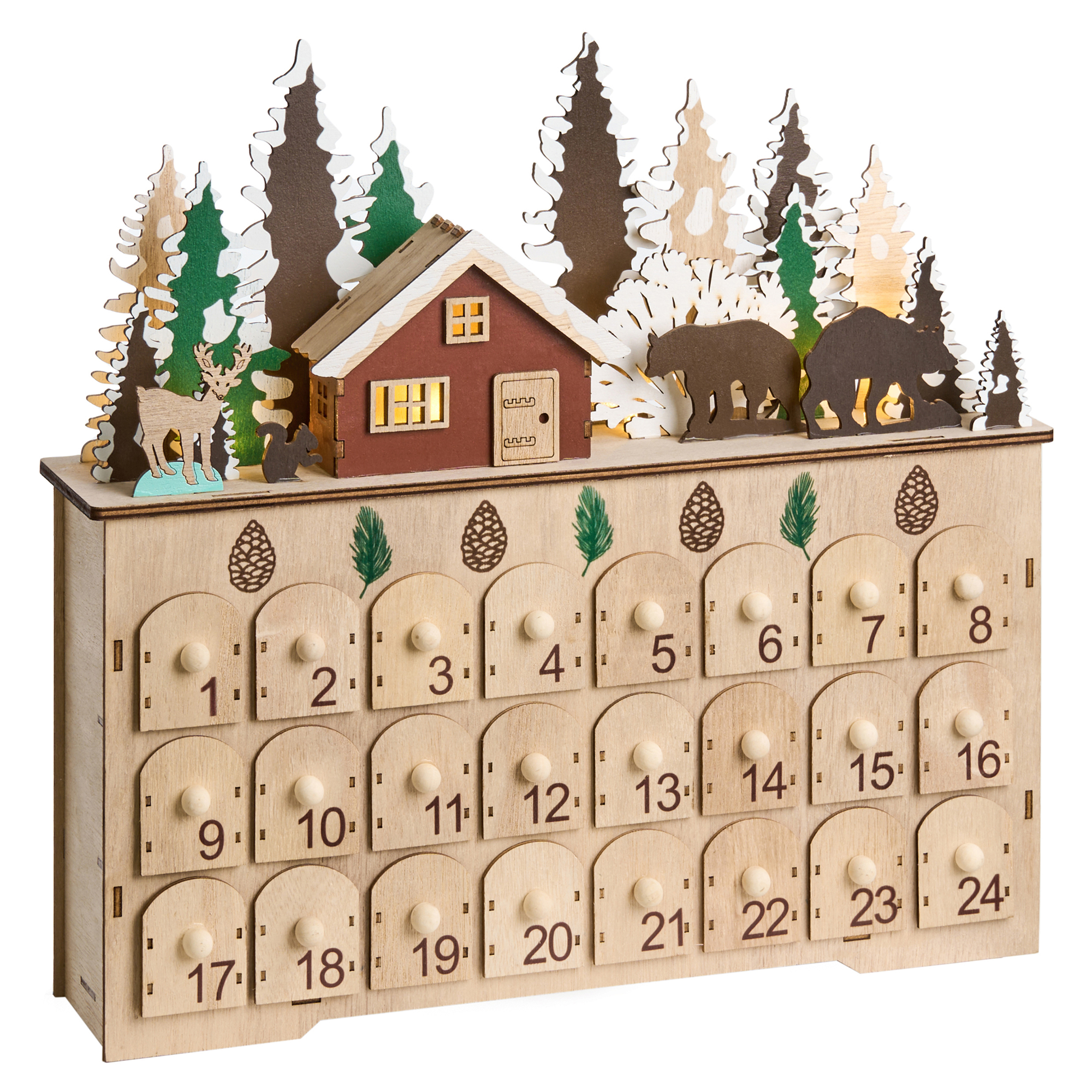 Julpynt LED HELIN 33 cm Adventskalender Ljusbrun
