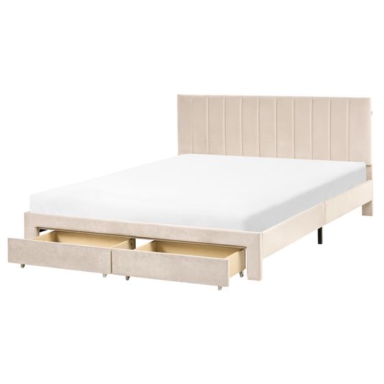 Säng med förvaringslådor LONZAC Sammet Beige 160 x 200 cm