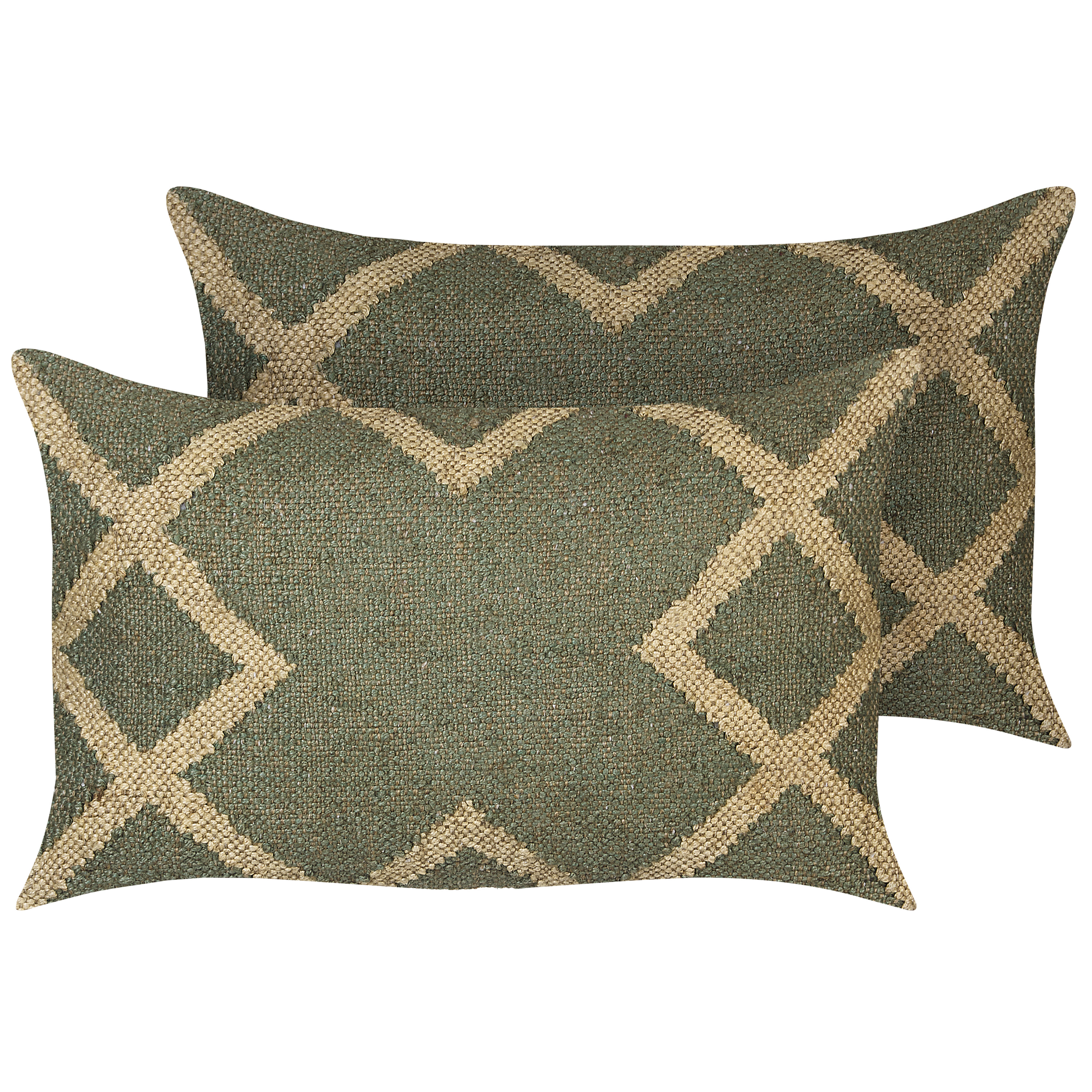 Set med 2 prydnadskuddar GOPI 30 x 50 cm Jute Grön Geometriskt tryck