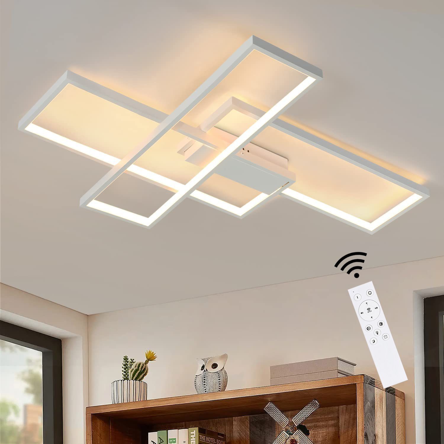 NETTLIFE modern, dimbar, LED-taklampa, vardagsrum, lampa, vit, taklampa, 65W