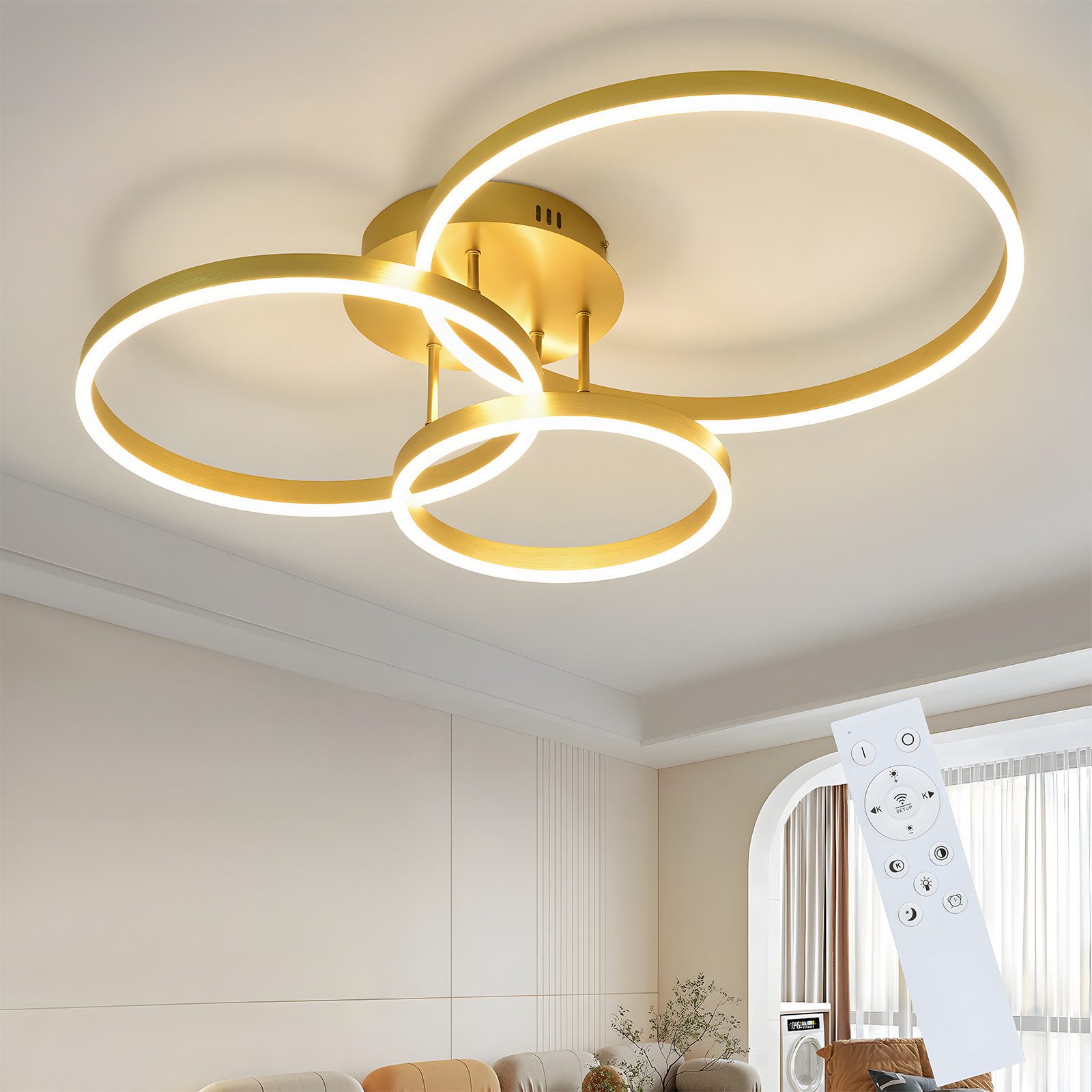 NETTLIFE LED - taklampa för vardagsrummet, dimbar, 82 cm, med fjärrkontroll, 74 W, 3 ringar