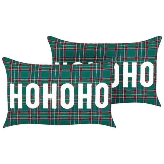 Set med 2 prydnadskuddar JOYCANDY 30 x 50 cm Grön Julmotiv