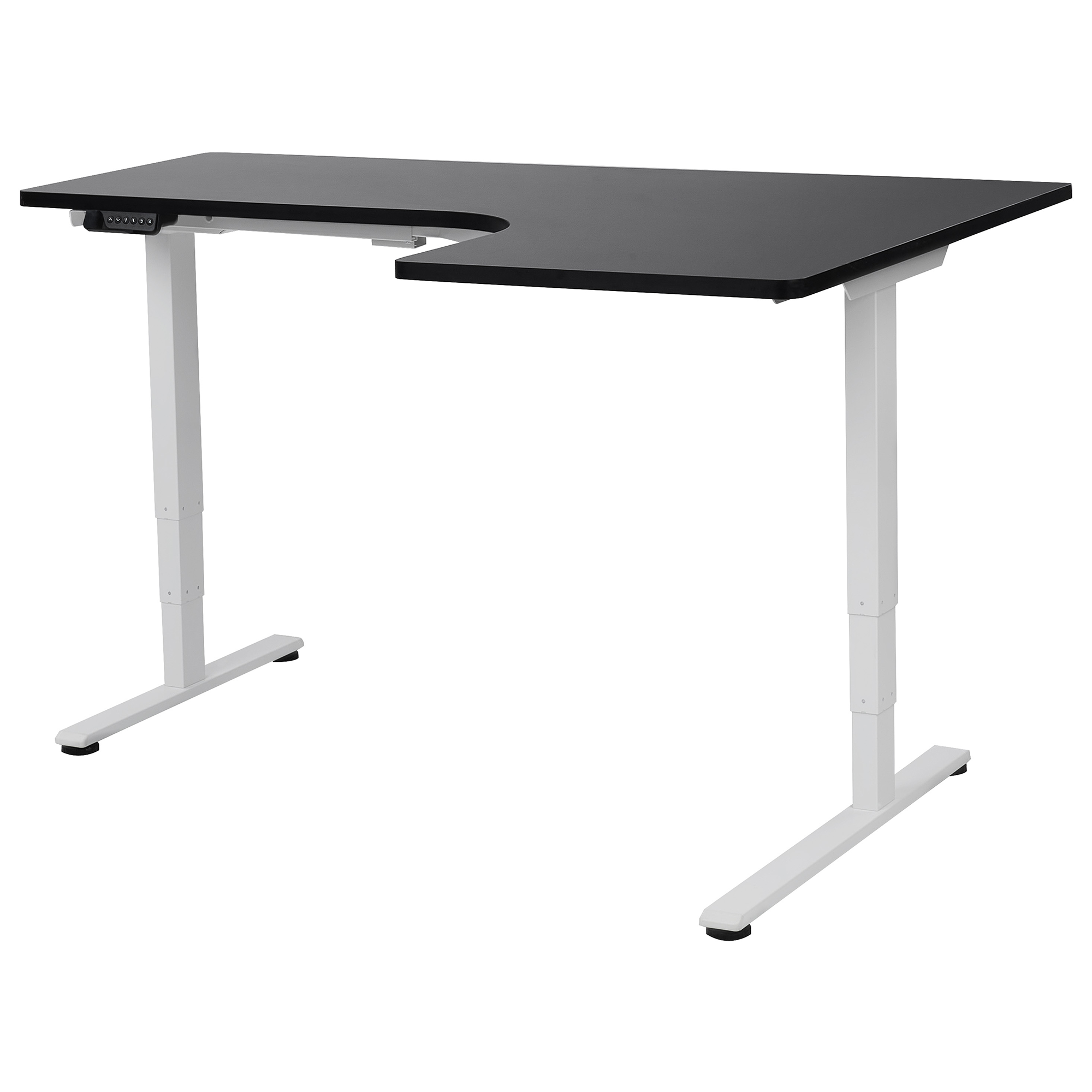 Elektriskt justerbart hörnskrivbord DESTINES 160 cm 109 cm Svart/ Vit Högervänd