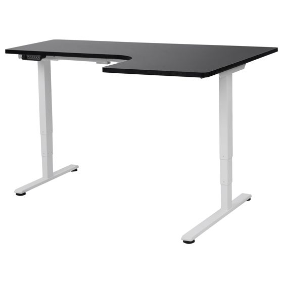 Elektriskt justerbart hörnskrivbord DESTINES 160 cm 109 cm Svart/ Vit Högervänd