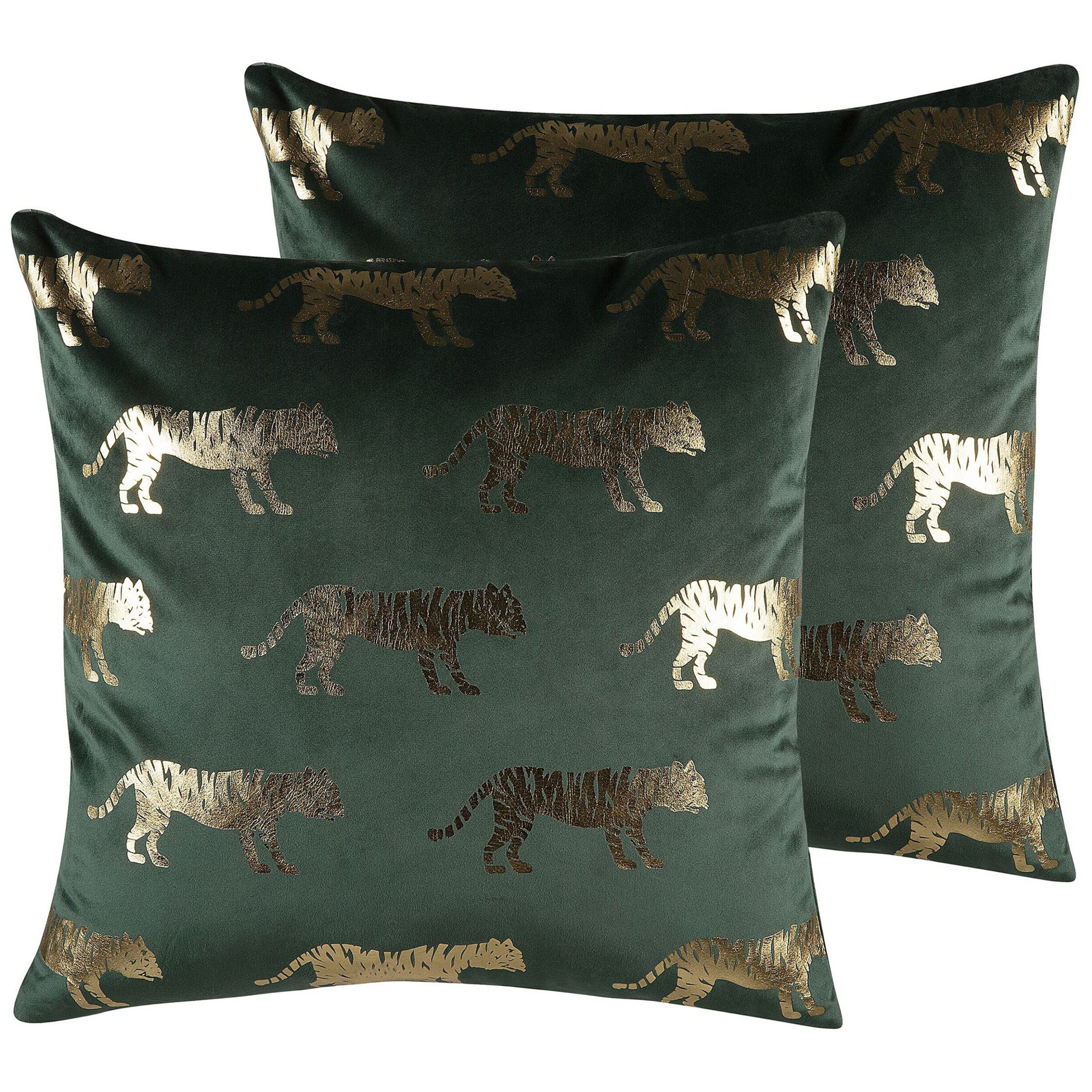 Set med 2 prydnadskuddar BLUEBELL 45 x 45 cm Sammet Mörkgrön Djurtryck