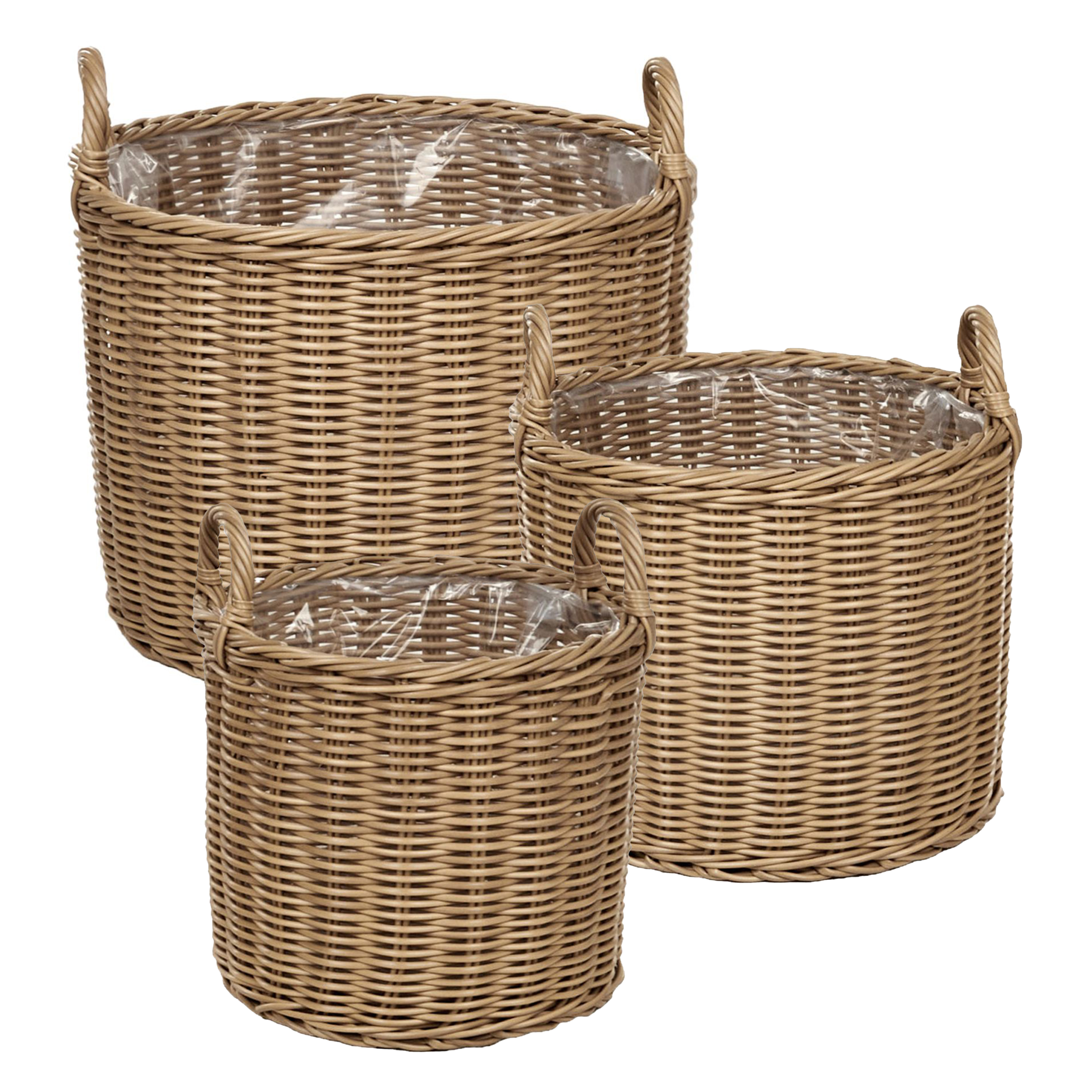 Set med 3 växtkorgar i rotting PENDULA 33/37/45 cm Konstrotting Naturlig