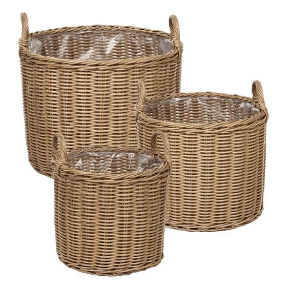 Set med 3 växtkorgar i rotting PENDULA 33/37/45 cm Konstrotting Naturlig