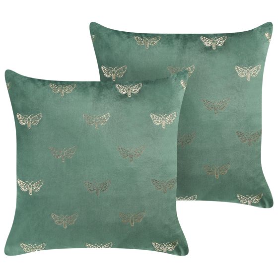 Set med 2 prydnadskuddar YUZURI 45 x 45 cm Sammet Smaragdgrön Djurtryck