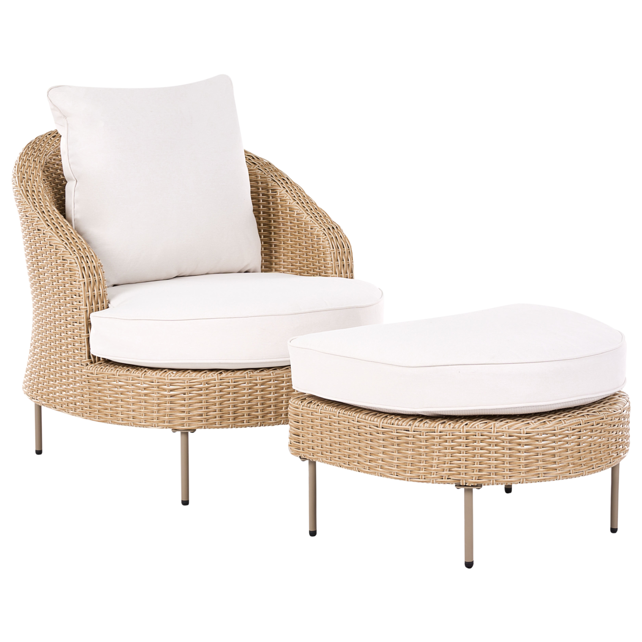 Trädgårdsfåtölj med fotpall ARCILLE Konstrotting Beige