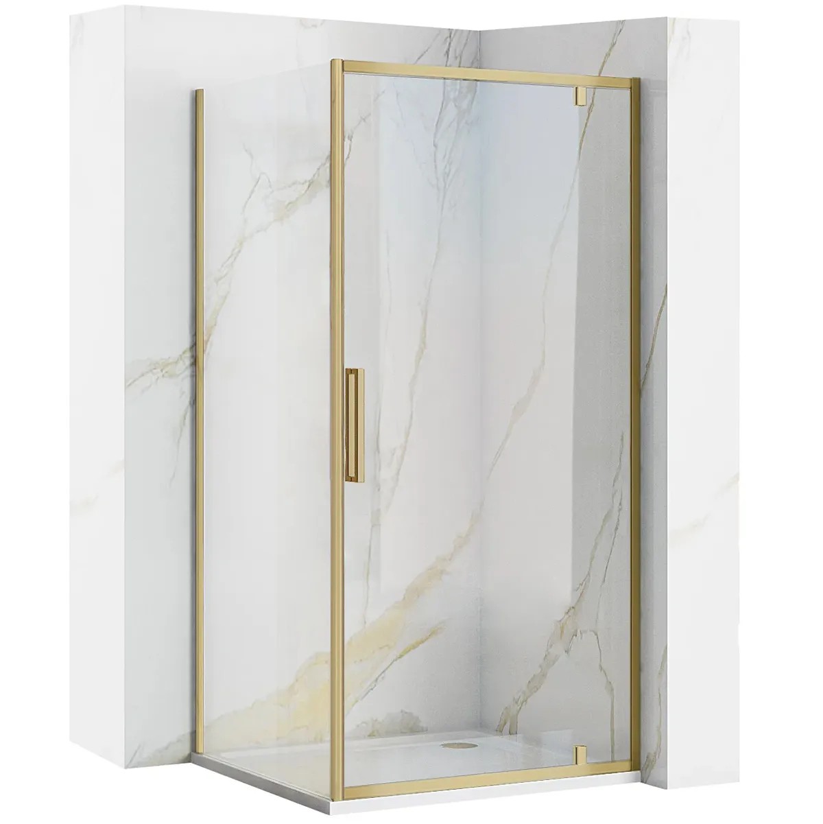 REA Hörnduschkabin RAPID SWING 90X90 Borstat Guld, 90x90x195cm