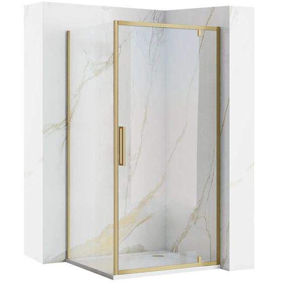 REA Hörnduschkabin RAPID SWING 90X90 Borstat Guld, 90x90x195cm