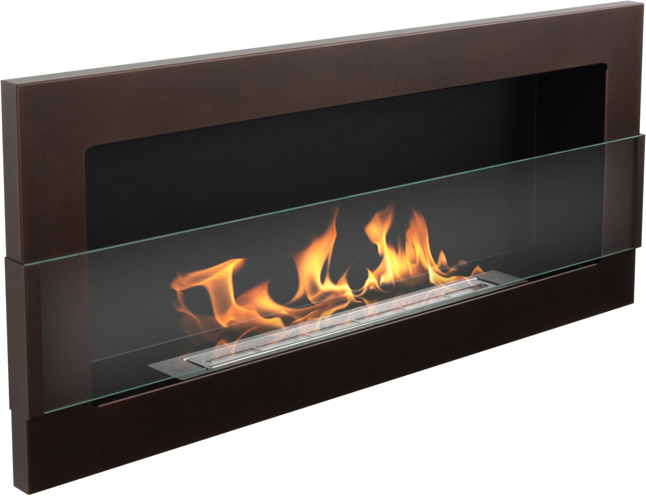 bioetanolkamin väggmonterad 900 × 400 med säkerhetsglas – brun