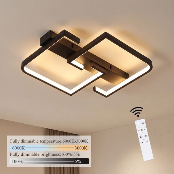 NETTLIFE LED-taklampa, 35 W, svart vardagsrumslampa dimbar med fjärrkontroll modern matbordslampa bordslampa