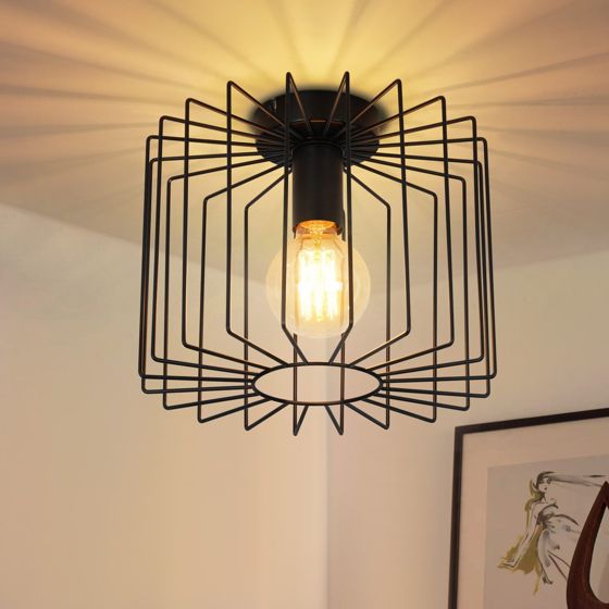 NETTLIFE Vintage - taklampa, E27, svart, burkrona, 27 cm, retro metall, halllampa