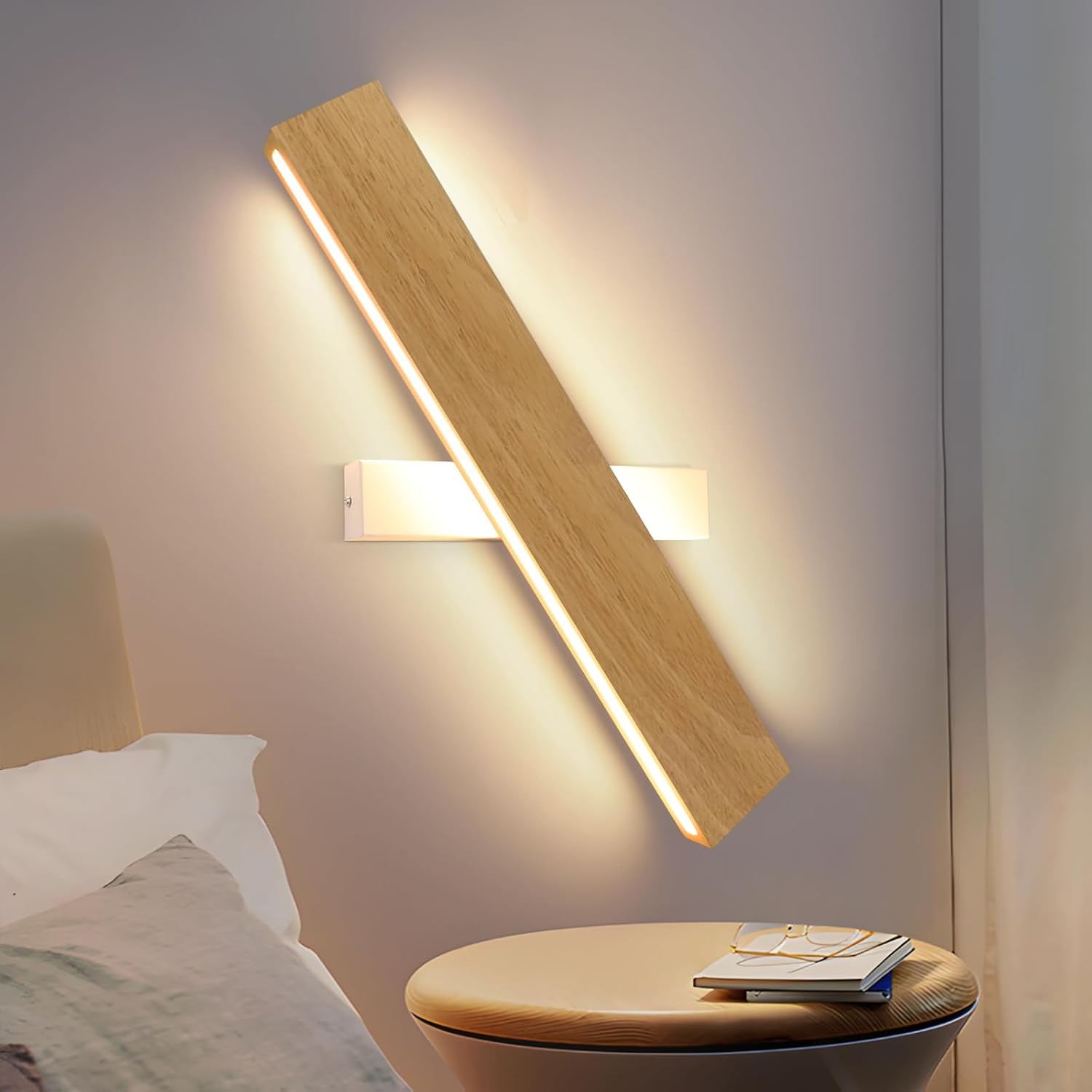 NETTLIFE LED - vägglampa, för inomhusbruk: 52 cm modern, trähallslampa, upp- och nermonterad - med design, 17W, trapplampa 3000K varmvit