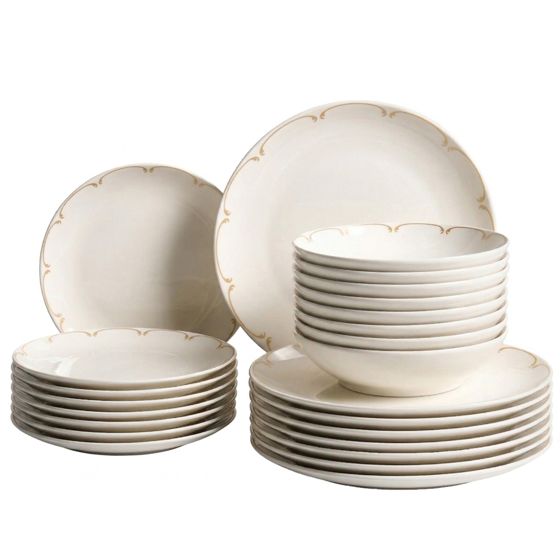 Set med 24 matserviser CHAROLI Porslin Vit/ Guld