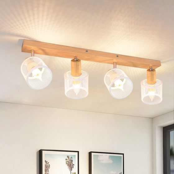 NETTLIFE - taklampa 4 vita spotlights trämönster E14 taklampa, justerbar 350° 4 lampor max. 25 W