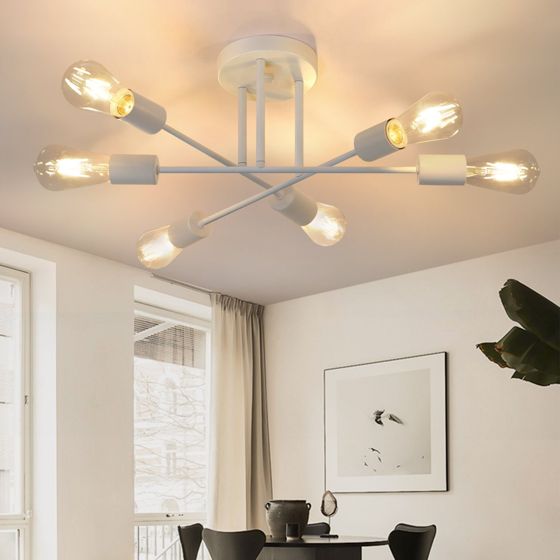 NETTLIFE - taklampa, E27, retrolampa, 6 ljus Vit ljuskrona, industriell, lantlig stil Belysning, för vardagsrum, max. 25W