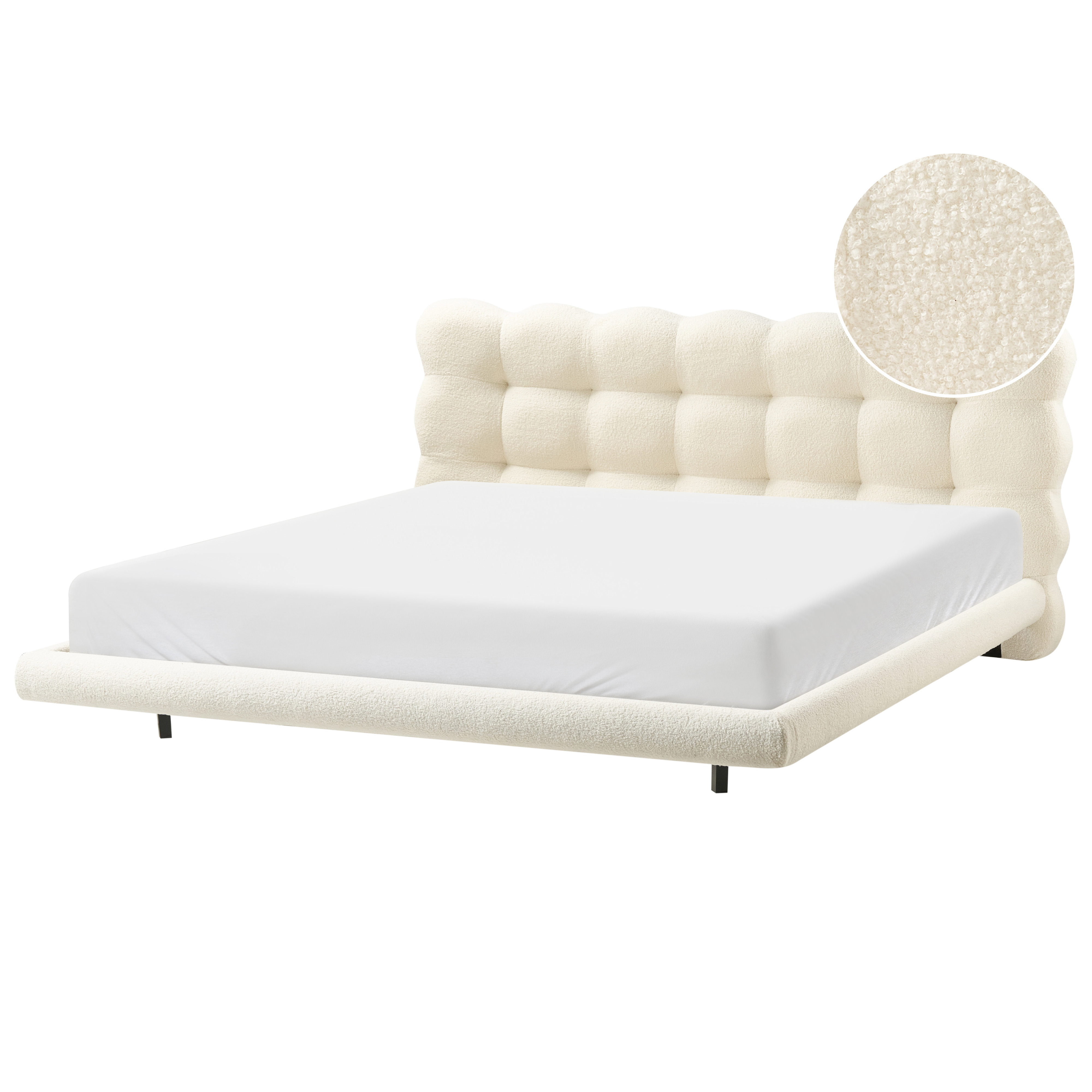 Säng med lamellram Bouclé SOULISSE 180 x 200 cm Off-White