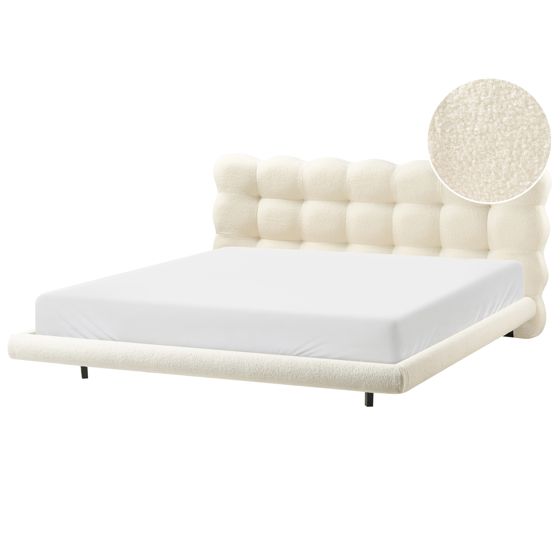Säng med lamellram Bouclé SOULISSE 180 x 200 cm Off-White