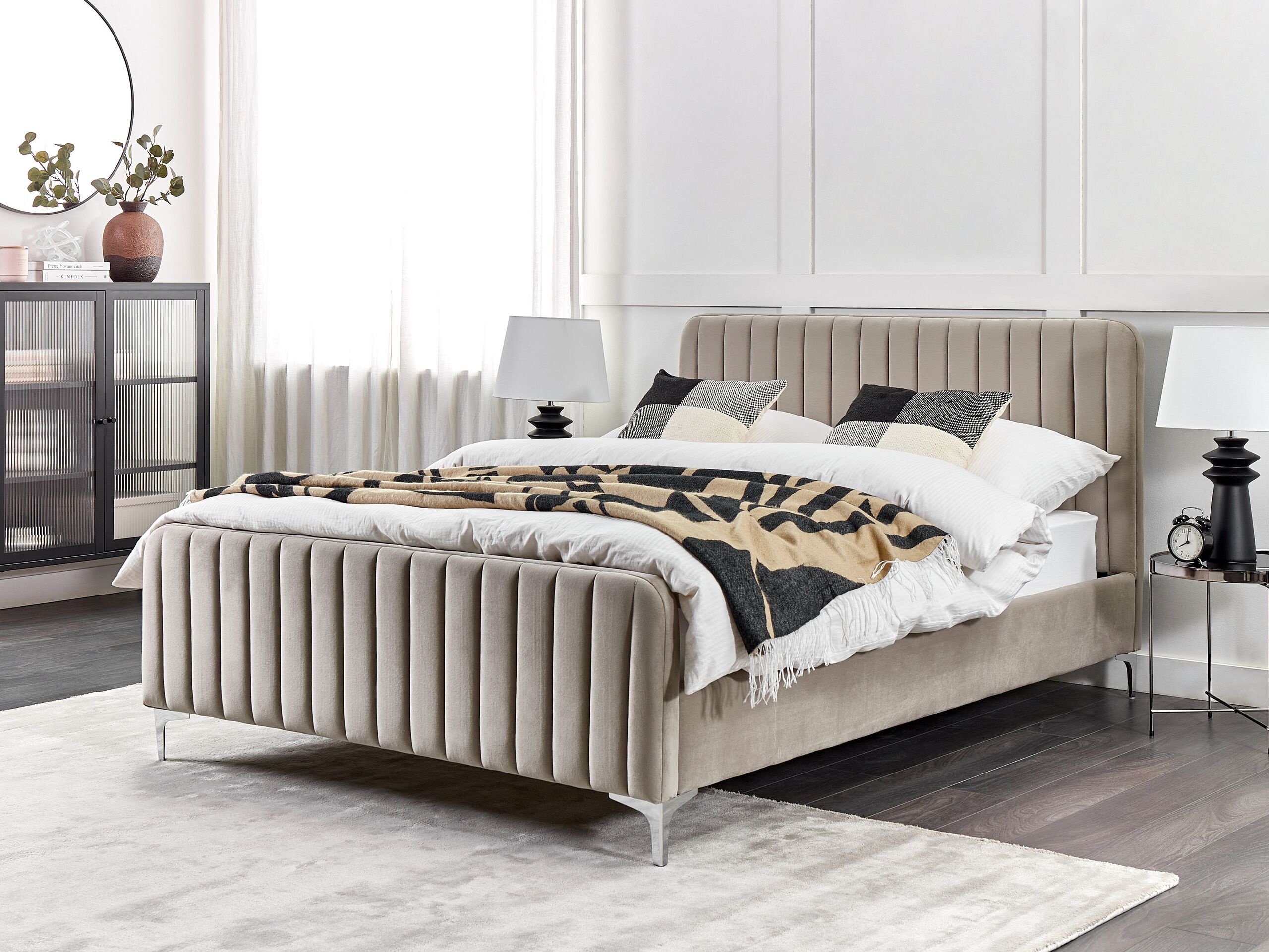 Säng med lamellram Sammet LUNAN 140 x 200 cm Taupe