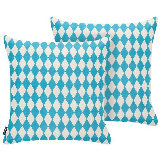 Set med 2 utomhusdynor GREVILLEA Rutigt tryck 45 x 45 cm Turkos
