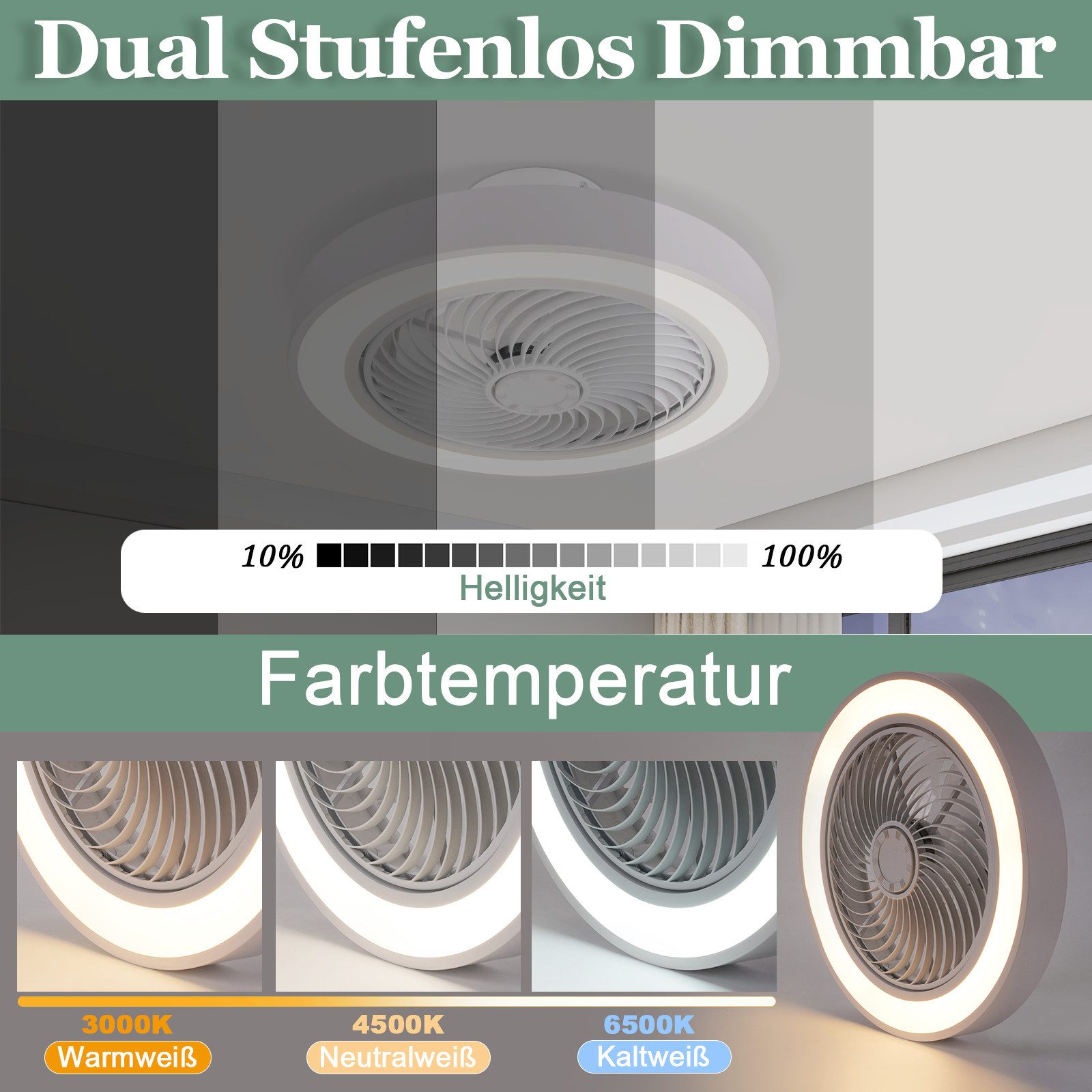 NETTLIFE LED-takfläkt med belysning, 40W, tyst, med fjärrkontroll och dimmer, 6-växlad timer