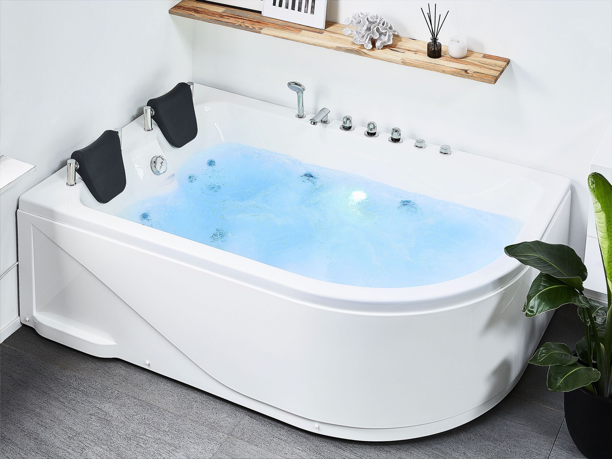 Hörnbubbelbadkar med LED CALAMA 1800 x 1200 mm Vit Högervänd