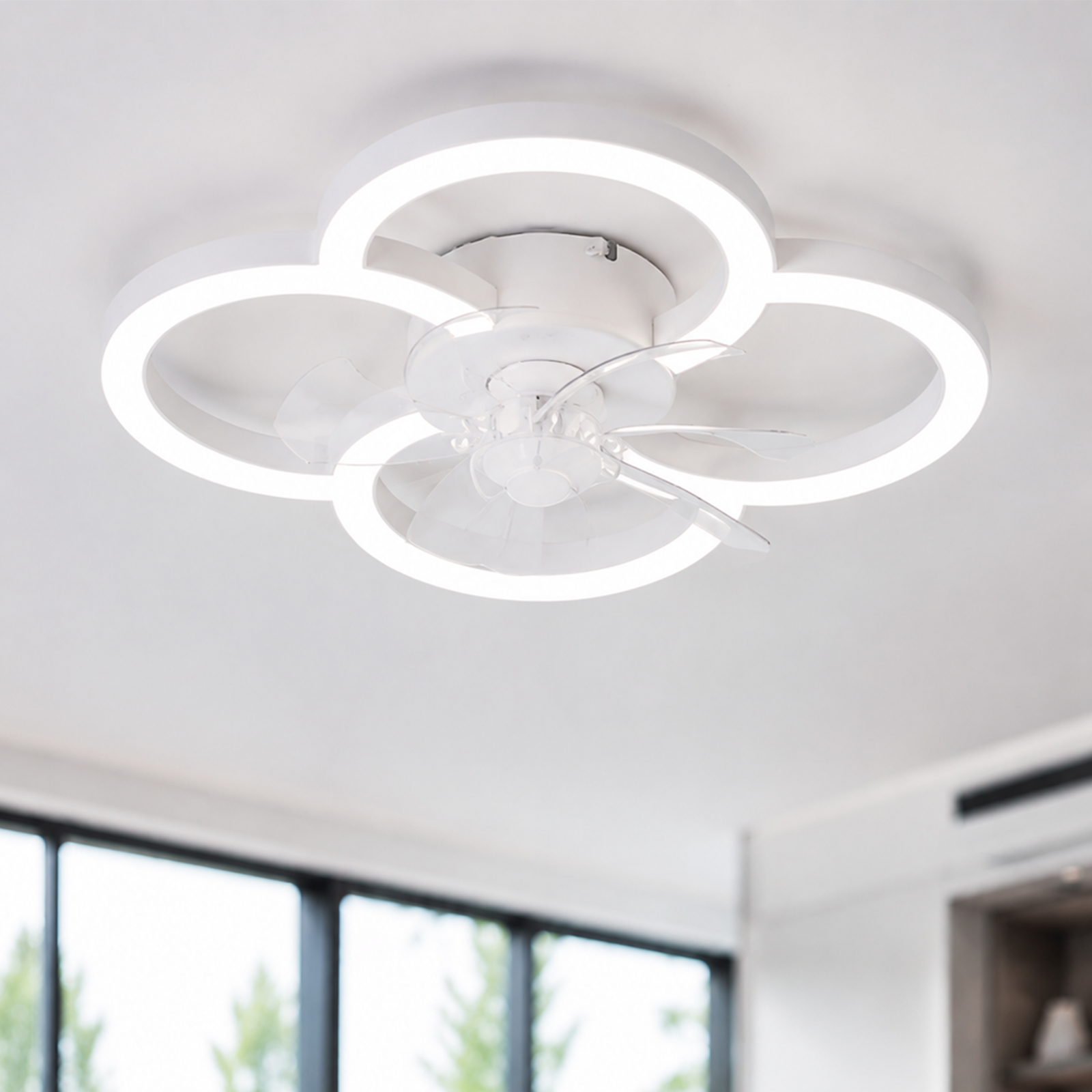 NETTLIFE LED-takfläkt med tyst belysning och fjärrkontroll, dimbar taklampa, 6-växlad timer, vit