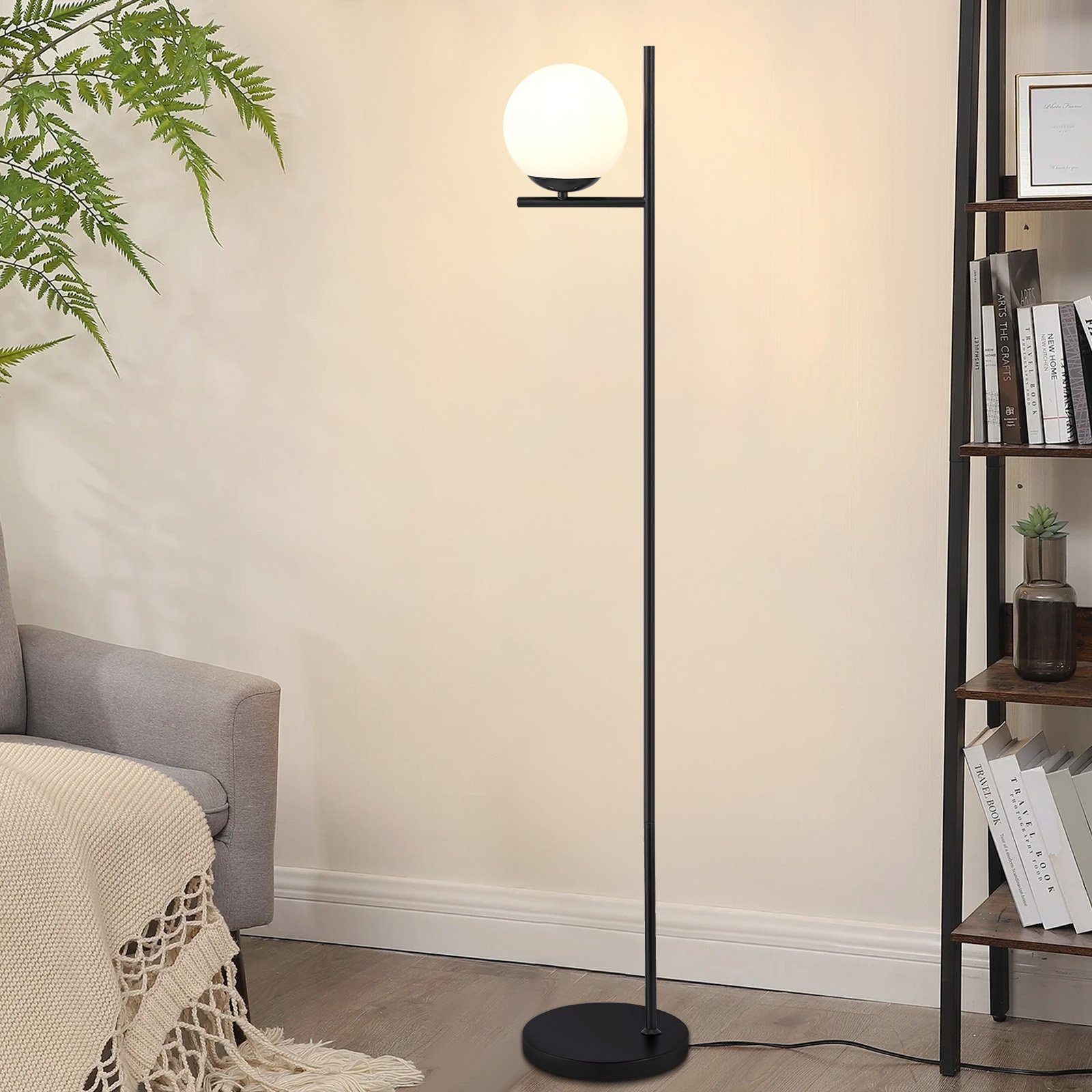 NETTLIFE industriell golvlampa - modern svart med fotpedal metalldesign vit glasgolvlampa E27 vintage 2M sladd